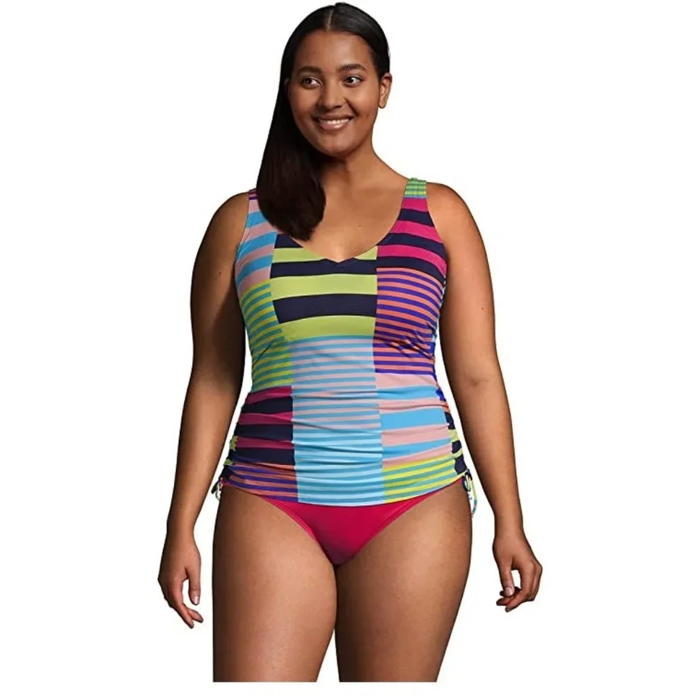 NWT Lands End Adjustable Cinch V-Neck Underwire Tankini Top Size 22W $120 HH308 - Picture 1 of 5